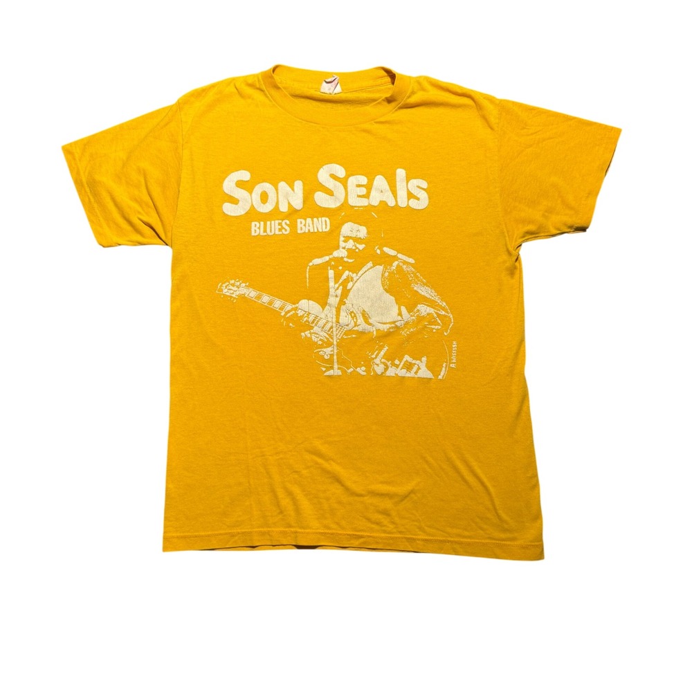 Vintage 80s Son Seals Blues Band T Shirt Yellow Single Stitch Large